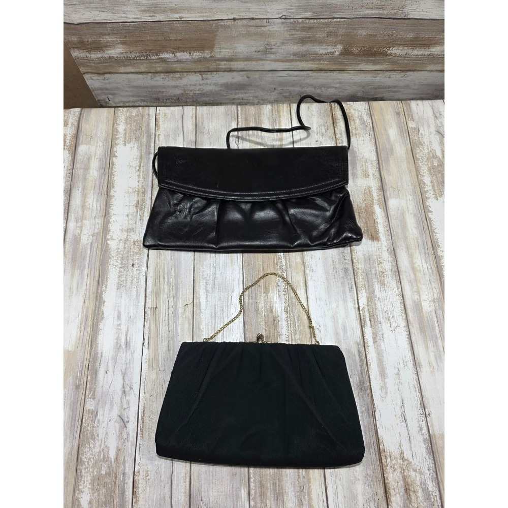 Vintage Black Leather Clutch Handbag Shoulder Strap Evening Bag & HL‎ USA Bag